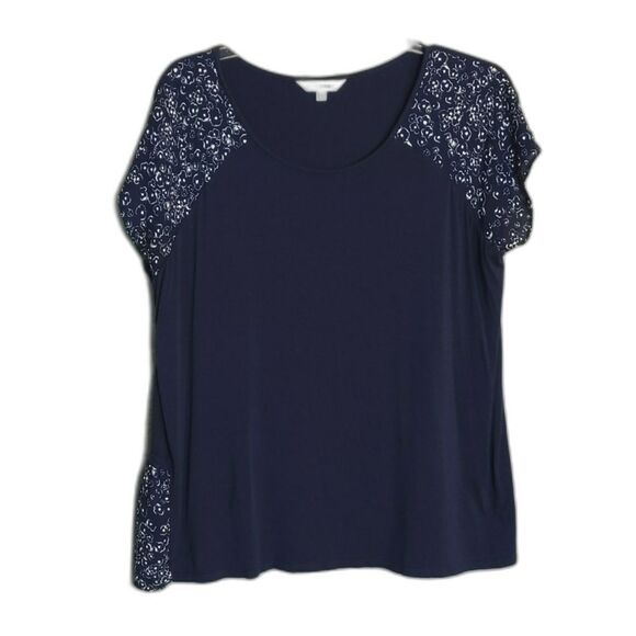 Downeast Navy Floral Short Sleeve Top Women's XXL - Picture 1 of 3